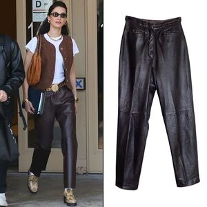 Vintage 90s Y2K High Rise Straight Leg Brown Leather Trouser Pants Matrix Grunge